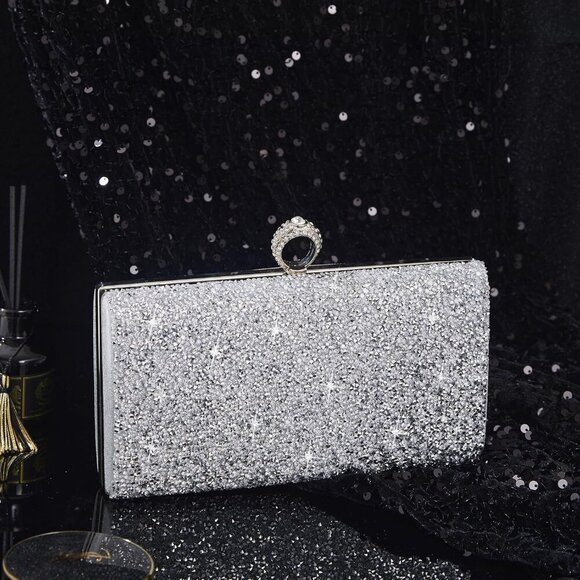 Silver Rhinestone Clutch Evening Bag Purse Gift for Weddings Parties - Picture 7 of 7
